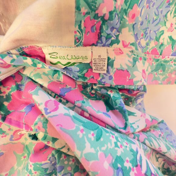1960s/70s Floral Cotton Playsuit •  Sea Waves • Vintage Size 16 • Made in USA - Picture 3 of 6